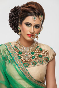 Bridal makeup with Green Color Saree